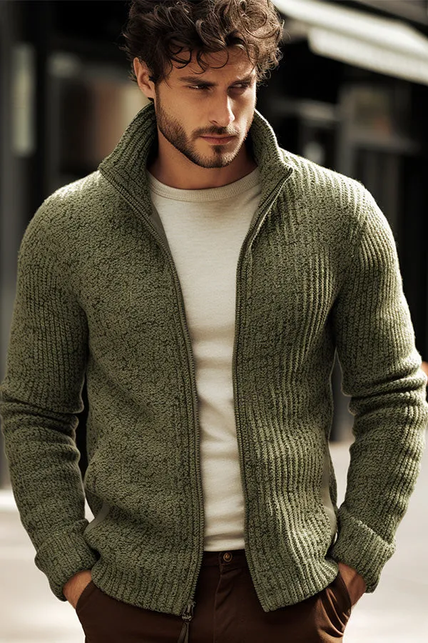 Men's Knitted Cardigan With Fleece