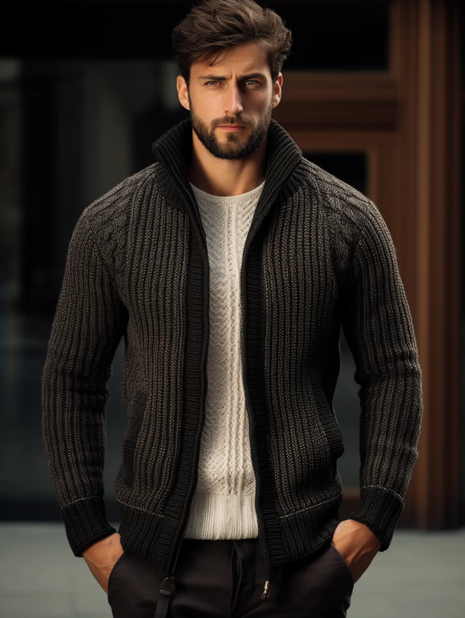 Men's Knitted Cardigan With Fleece