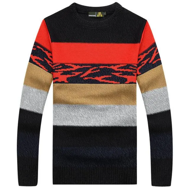 Men's Long Sleeved Striped Pullover M-3XL