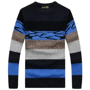 Men's Long Sleeved Striped Pullover M-3XL