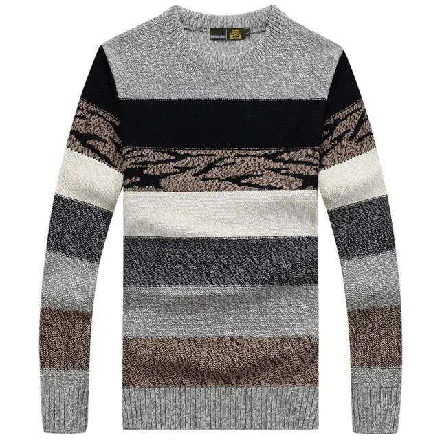 Men's Long Sleeved Striped Pullover M-3XL