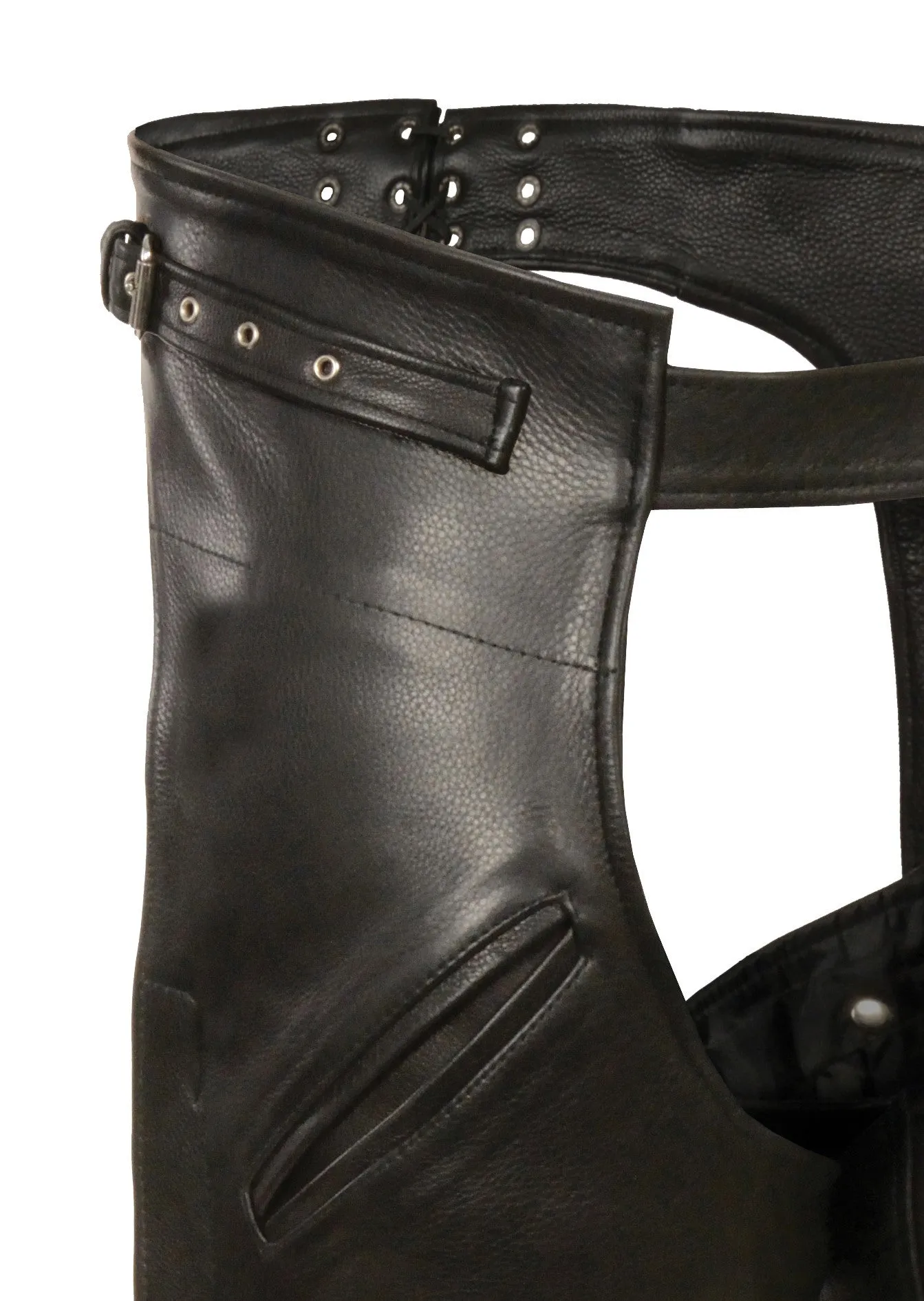Men's Motorcycle Blk Gun holster leather chap with thigh pockets soft leather