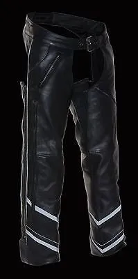 Men's Motorcycle Blk Vented leather chap with Reflective piping