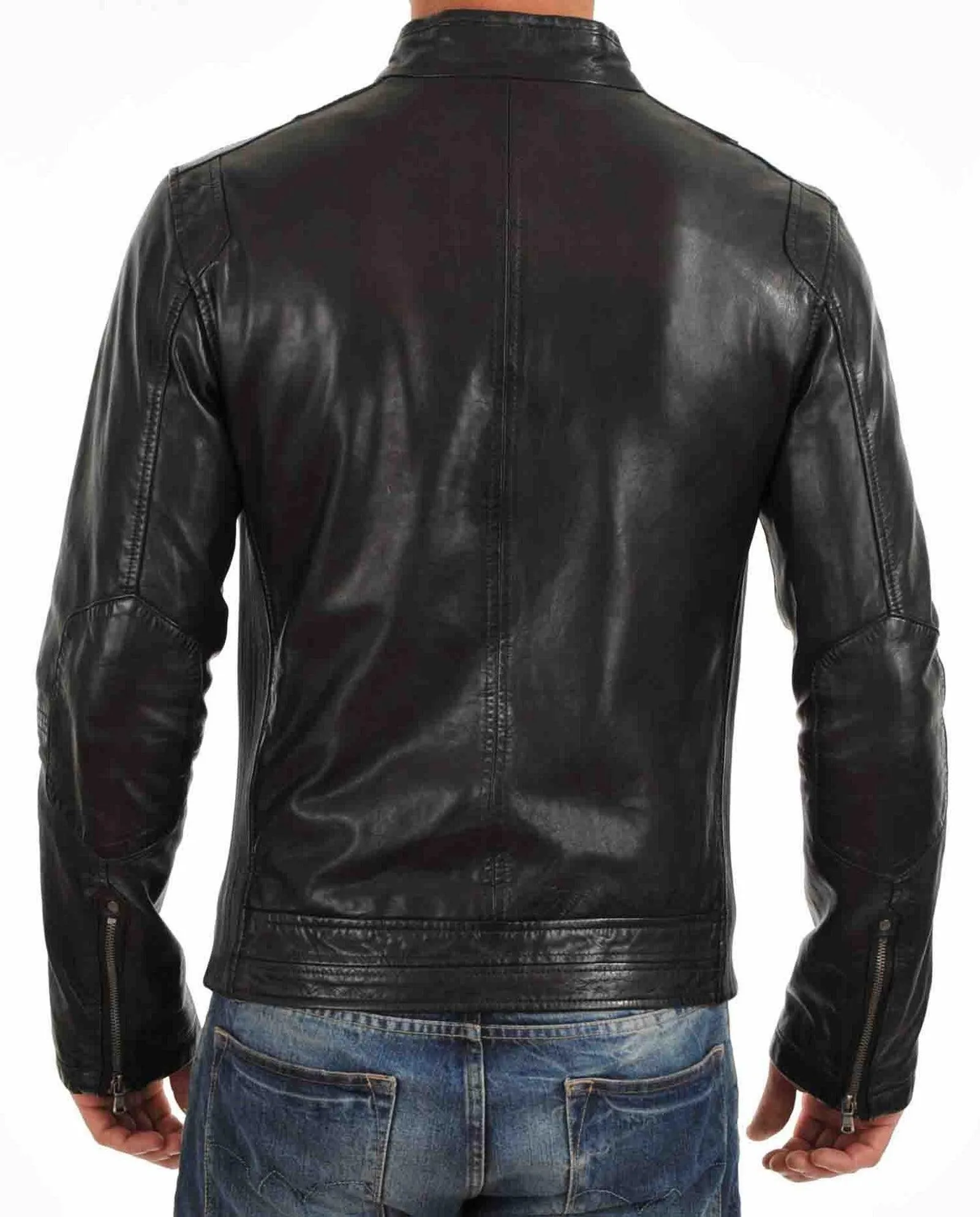 Men's Motorcycle Leather Jacket Black MJ016