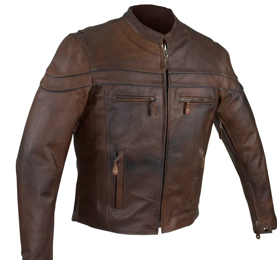 MEN'S MOTORCYCLE RETRO BROWN SCOOTER JACKET WITH ZIP OUT LINER  VERY SOFT