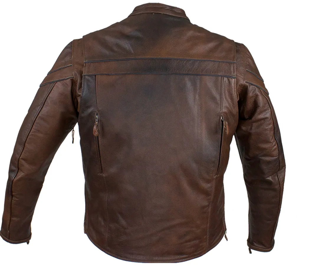 MEN'S MOTORCYCLE RETRO BROWN SCOOTER JACKET WITH ZIP OUT LINER  VERY SOFT