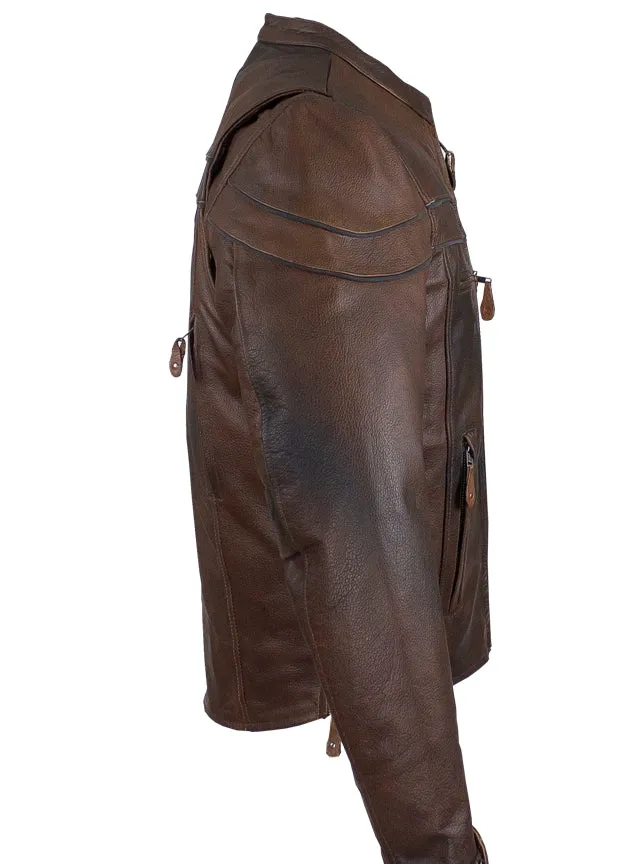 MEN'S MOTORCYCLE RETRO BROWN SCOOTER JACKET WITH ZIP OUT LINER  VERY SOFT