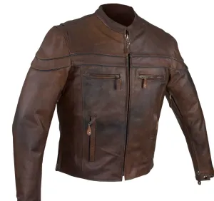 MEN'S MOTORCYCLE RETRO BROWN SCOOTER JACKET WITH ZIP OUT LINER  VERY SOFT