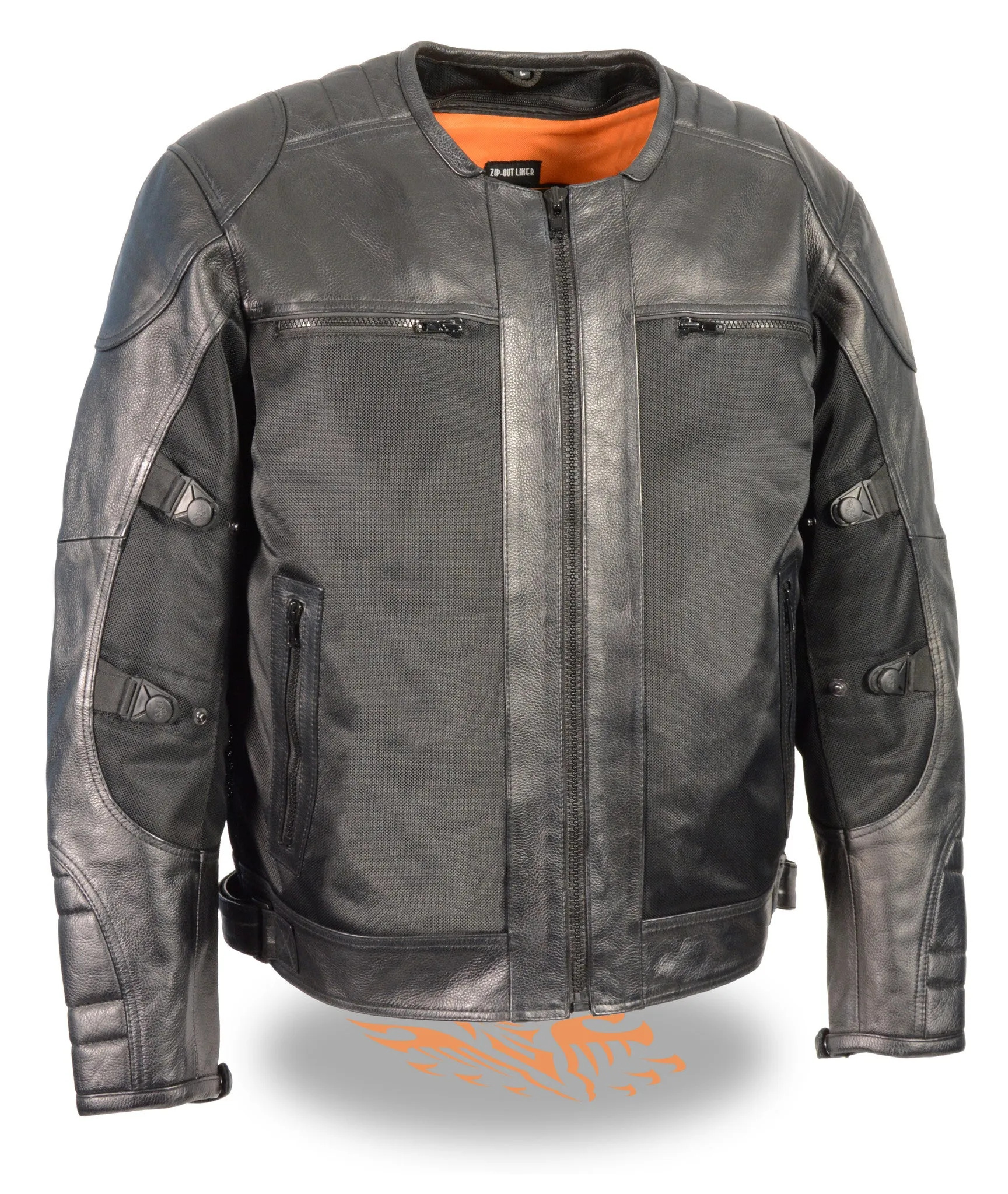 Men's Motorcycle Textile Mesh Combo Leather Jacket with Armors