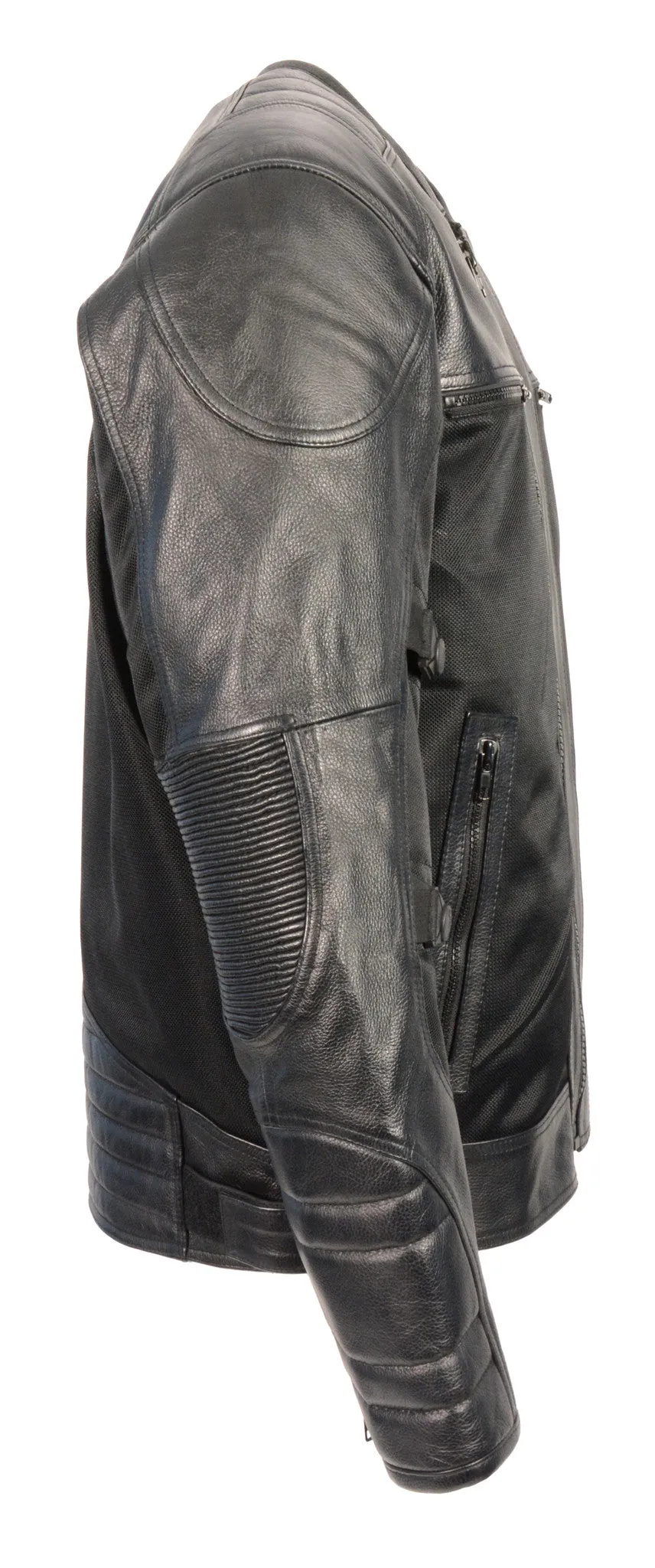 Men's Motorcycle Textile Mesh Combo Leather Jacket with Armors