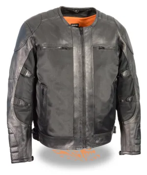 Men's Motorcycle Textile Mesh Combo Leather Jacket with Armors