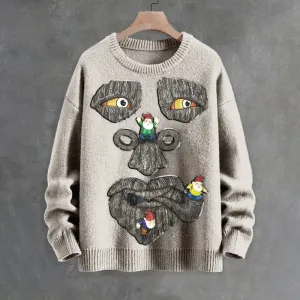 Men's Moxic Old Man Tree Faces Dwarf Print Knit Sweater