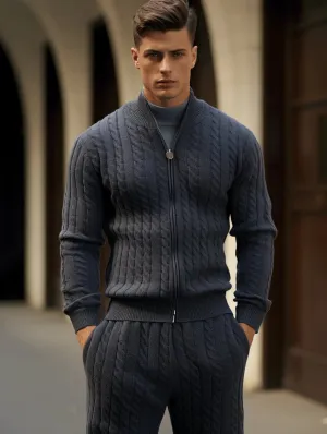 Men's Navy Blue Zipper Knitted Set
