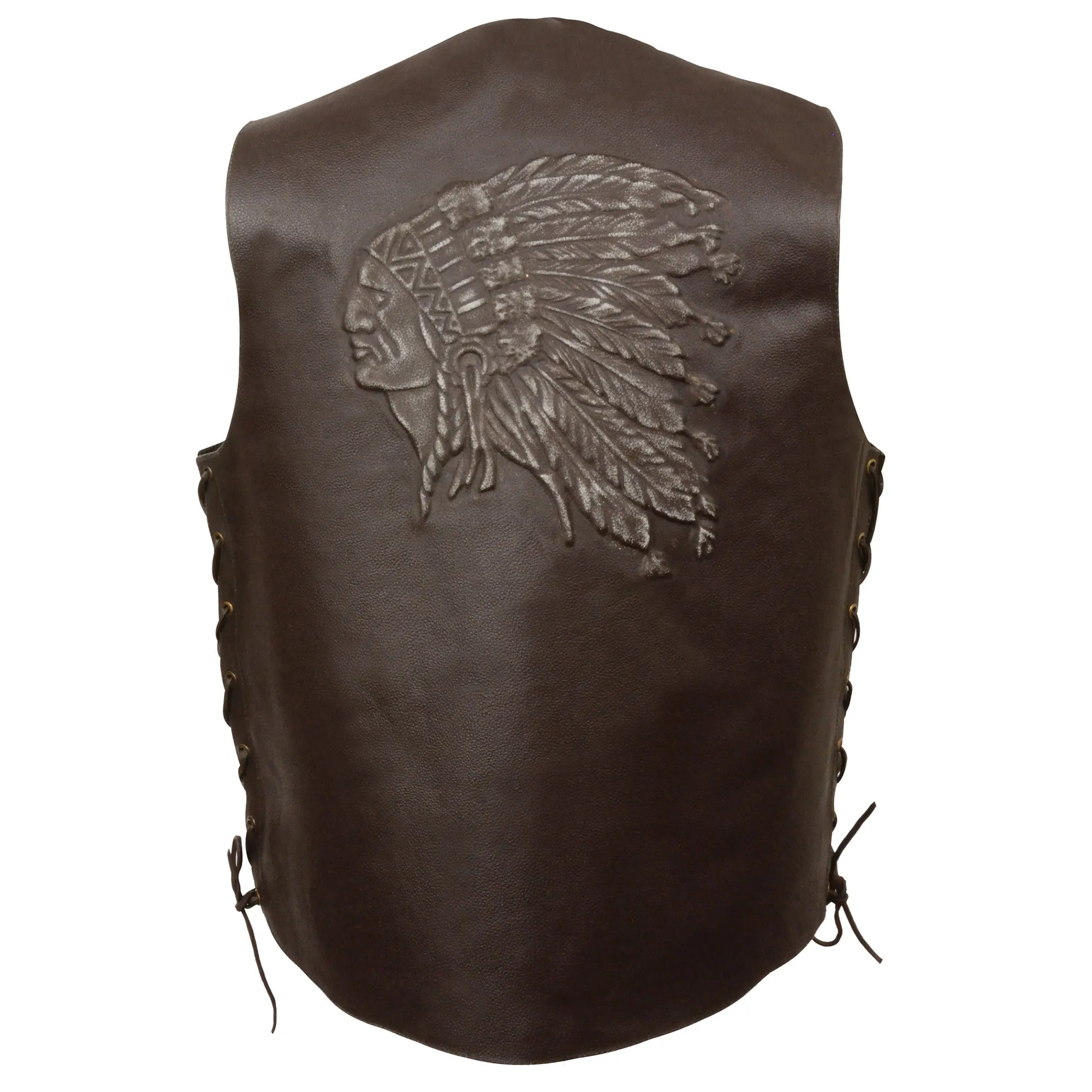 Men's Side Lace Leather Vest w/ Indian Head