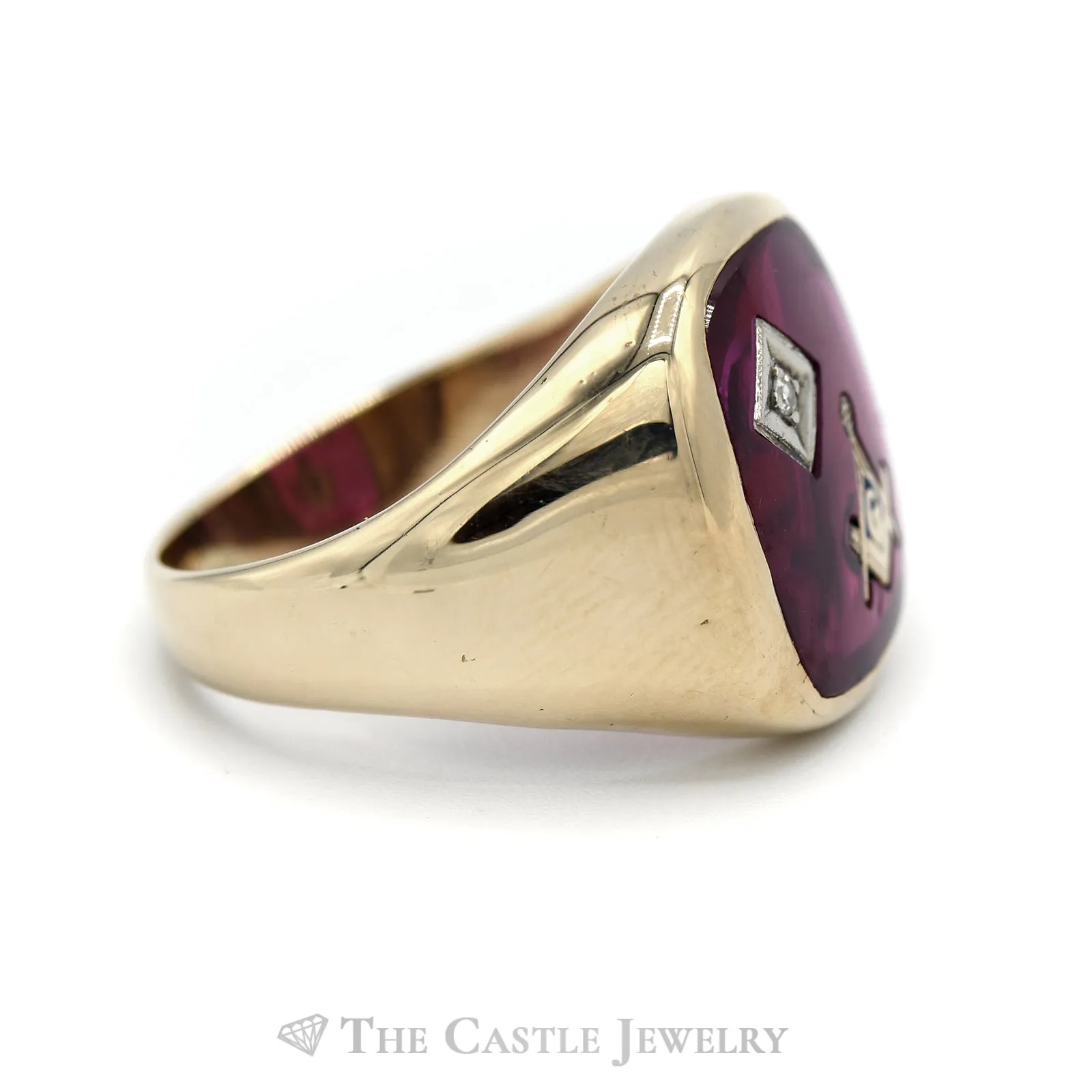 Men's Square & Compass Masonic Ring with Diamond Accent in 10k Yellow Gold