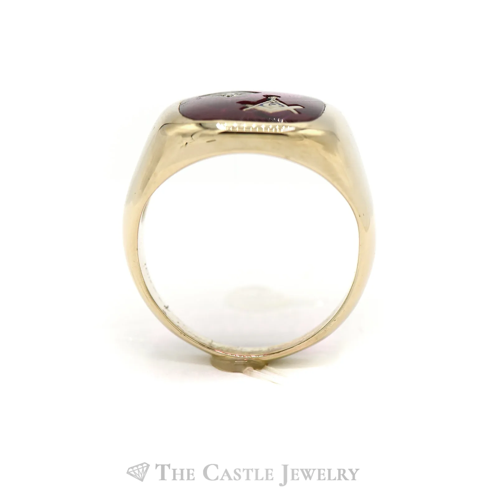 Men's Square & Compass Masonic Ring with Diamond Accent in 10k Yellow Gold