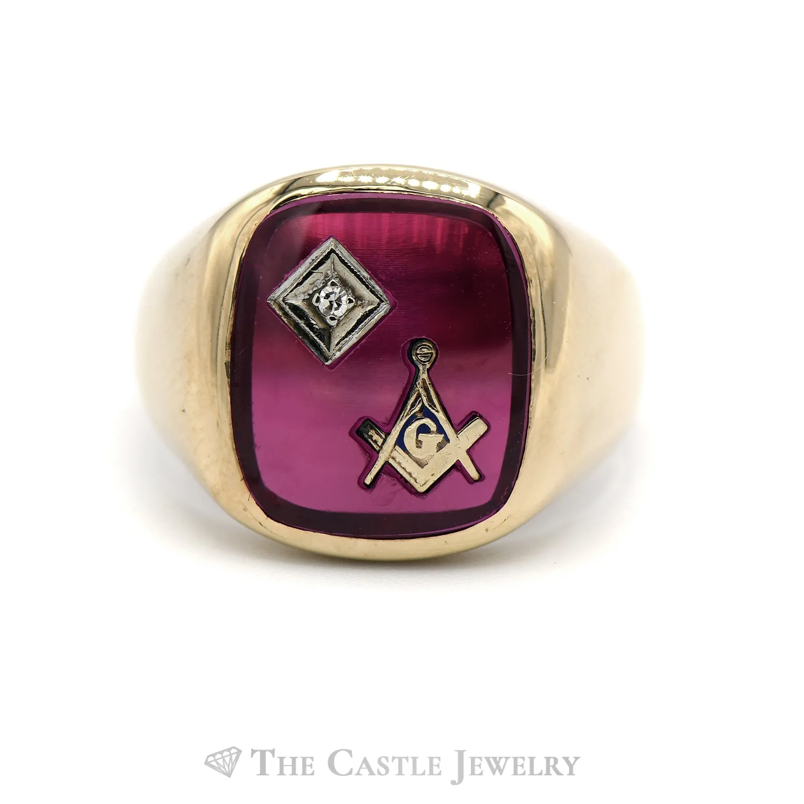 Men's Square & Compass Masonic Ring with Diamond Accent in 10k Yellow Gold
