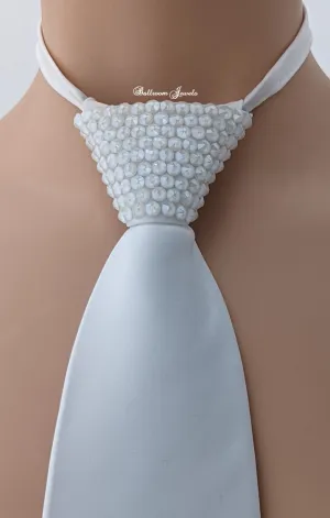 Men's White Tie white crystals