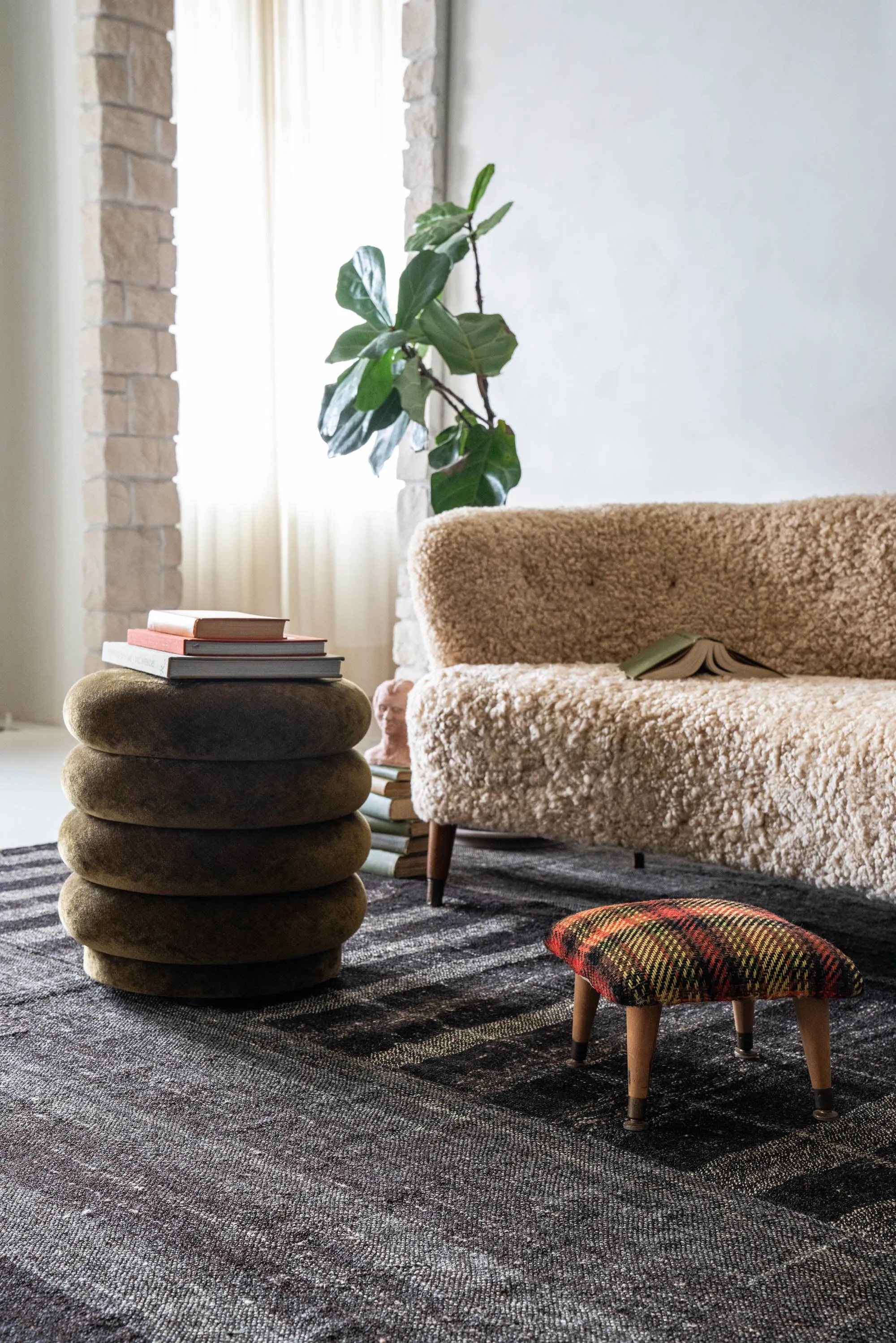 Mid Century Plaid Foot Stool