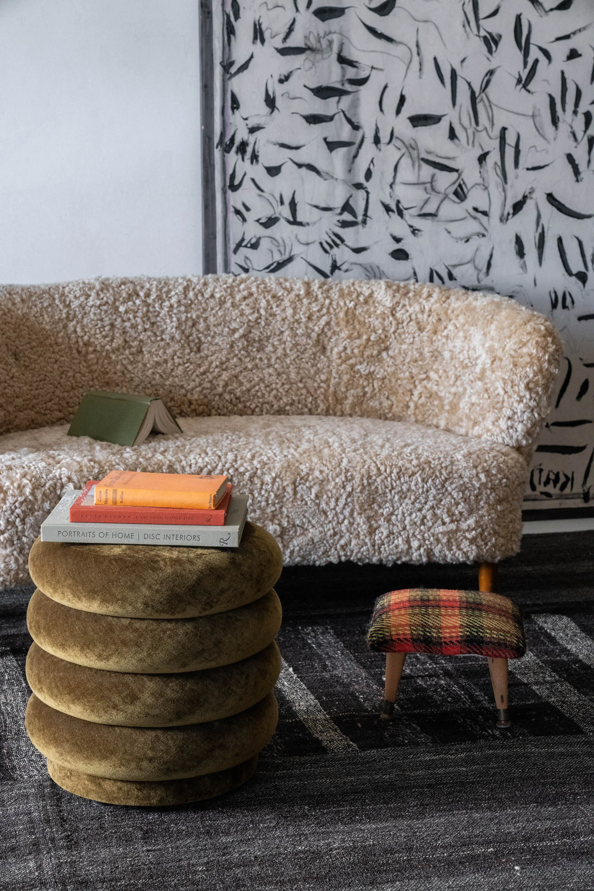 Mid Century Plaid Foot Stool
