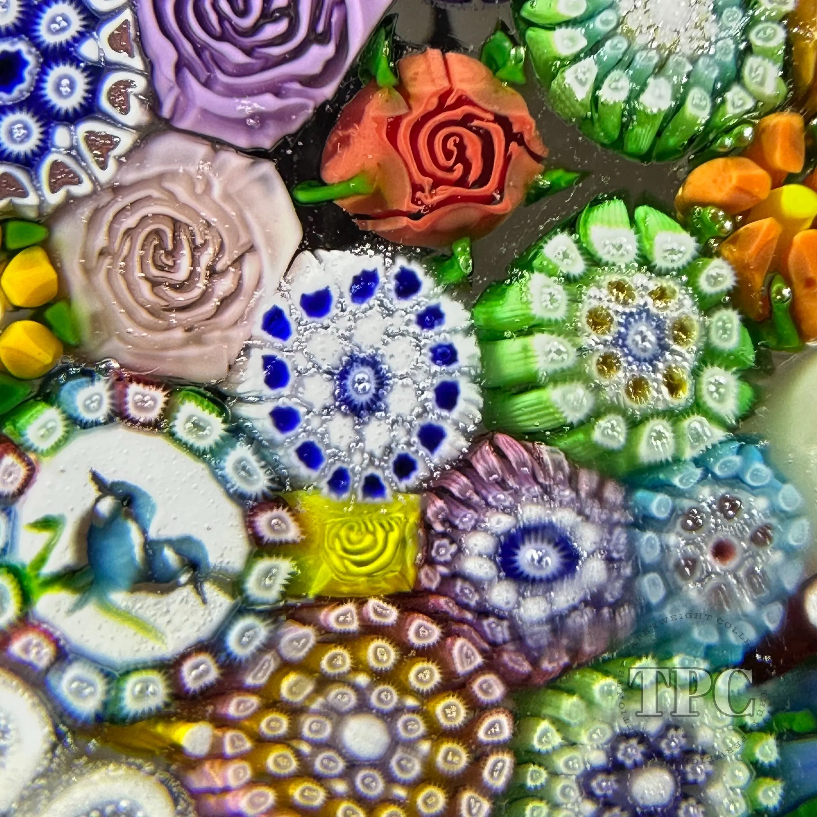 Miniature Michael Hunter Twists Studio 2024 Glass Art Paperweight Millefiori Closepack with Picture Murrine & Rose Canes