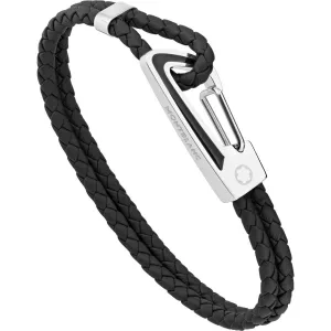 Montblanc Men's bracelet black leather intertwined closure of mousing steel insert black lacquer measures 11855663 m