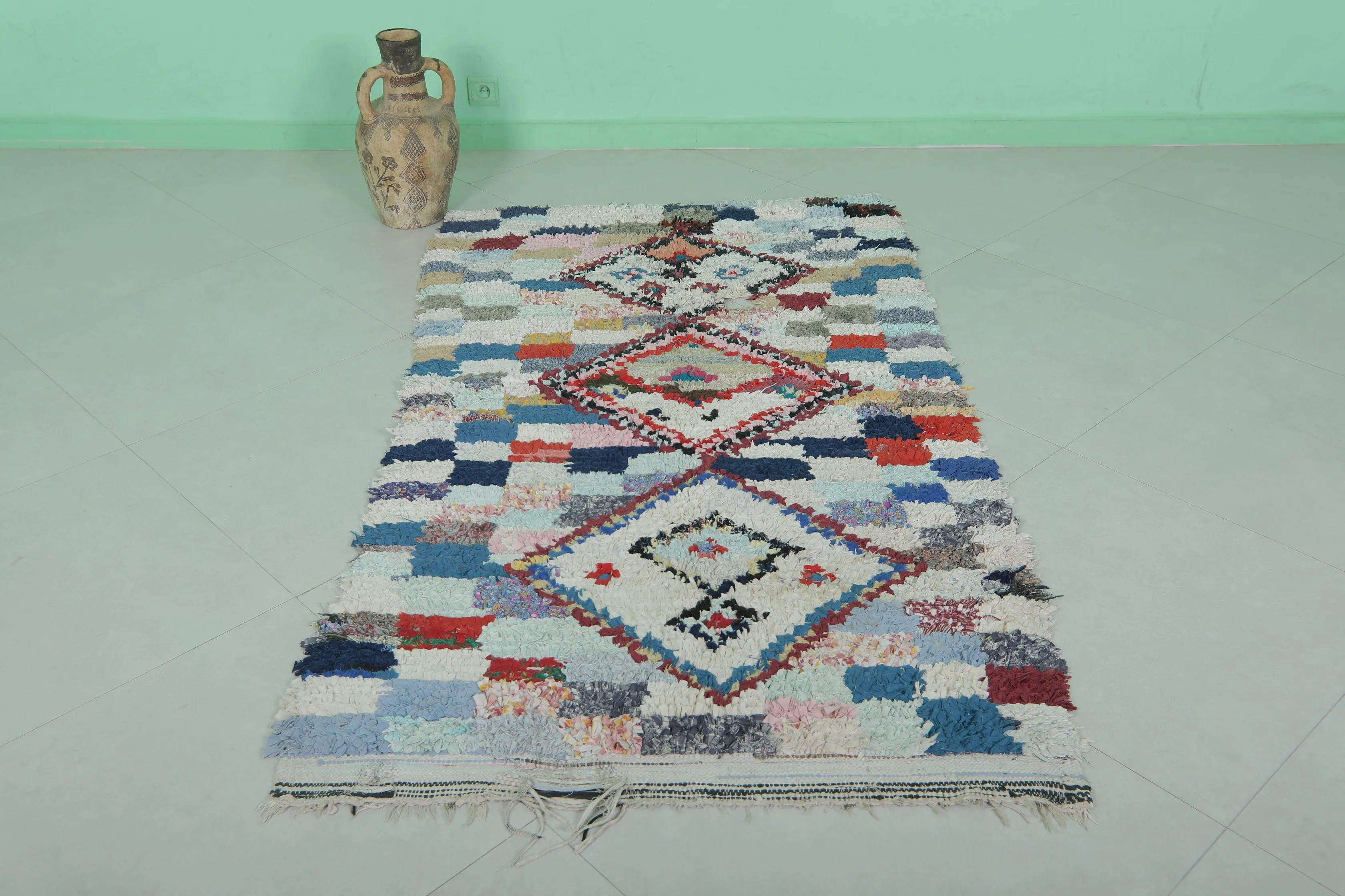 Moroccan Boucherouite Rug 3.4 x 6.3 Feet - Vibrant Handmade Art