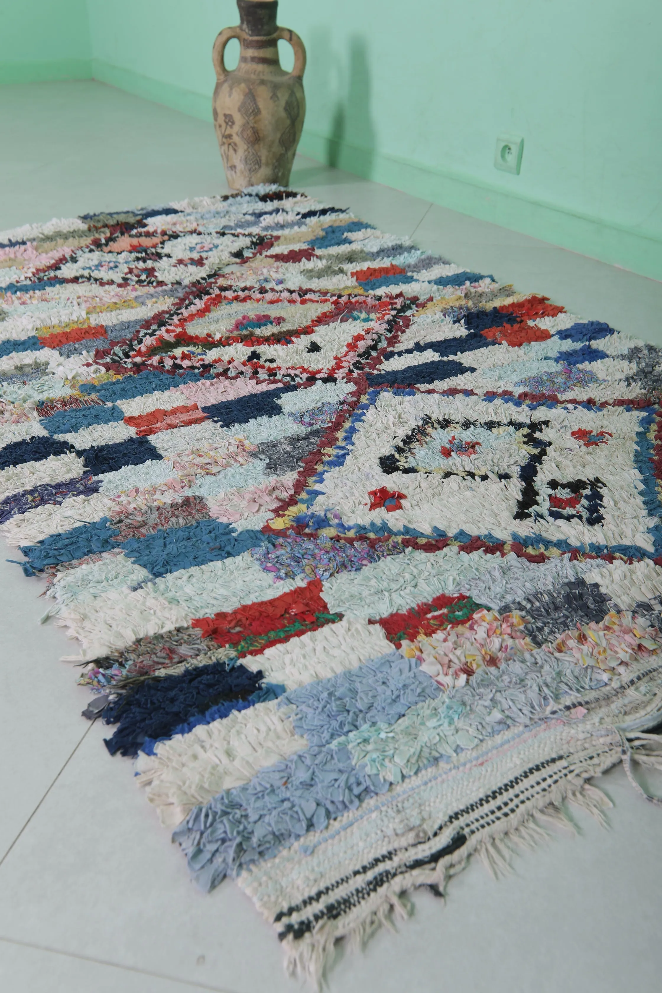 Moroccan Boucherouite Rug 3.4 x 6.3 Feet - Vibrant Handmade Art
