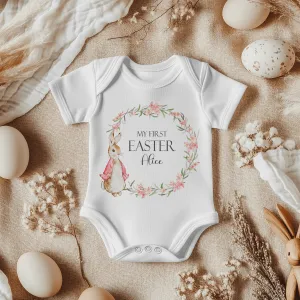 My First Easter Peter Rabbit Inspired Wreath (Girl) Personalised Baby Bodysuit