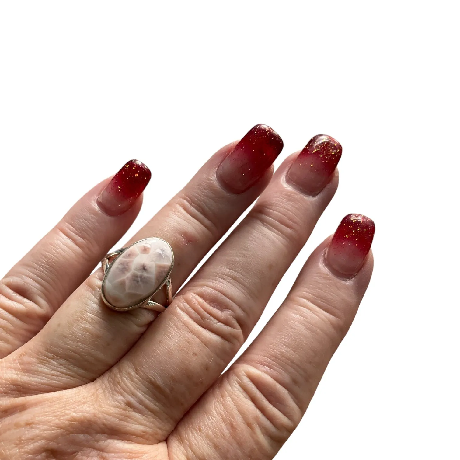 Natrolite Pink Larimar Solid 925 Sterling Silver Ring 6