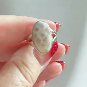 Natrolite Pink Larimar Solid 925 Sterling Silver Ring 6