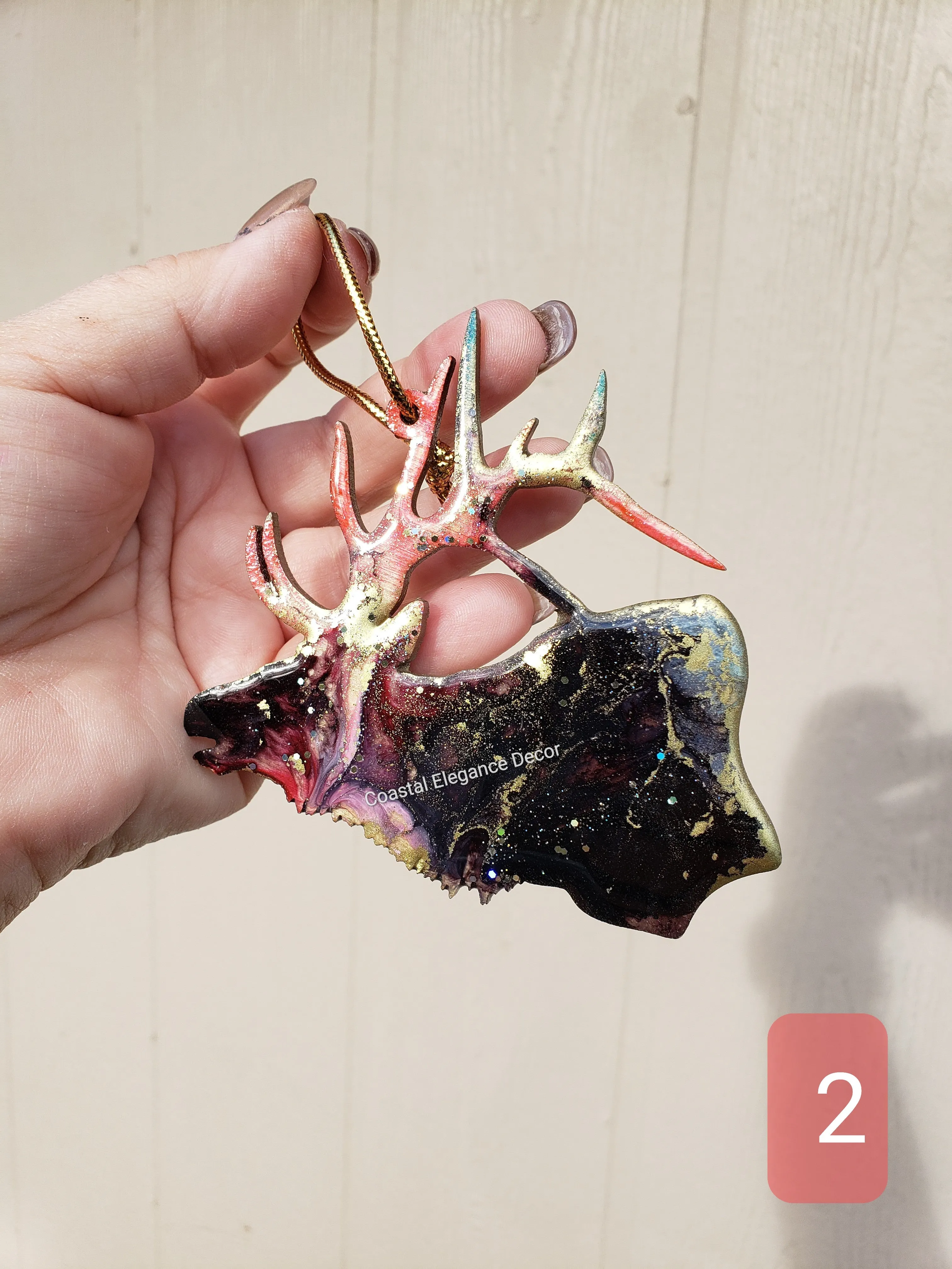 Nature Themed Large Elk Wood and Resin Ornaments