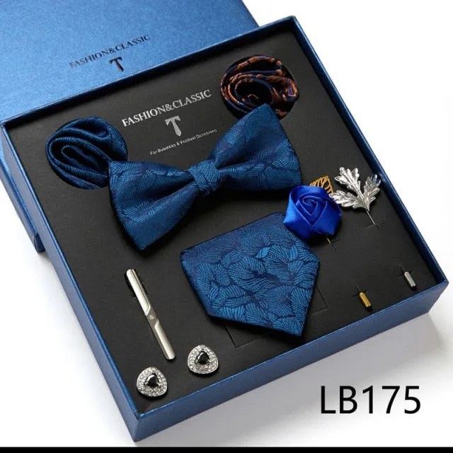 Necktie set for Men Silk Butterfly Tie Hanky Cufflinks Cufflinks Tie Clips and Lapel Pin Sets