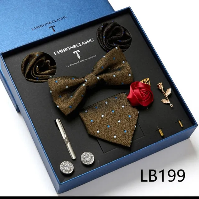 Necktie set for Men Silk Butterfly Tie Hanky Cufflinks Cufflinks Tie Clips and Lapel Pin Sets