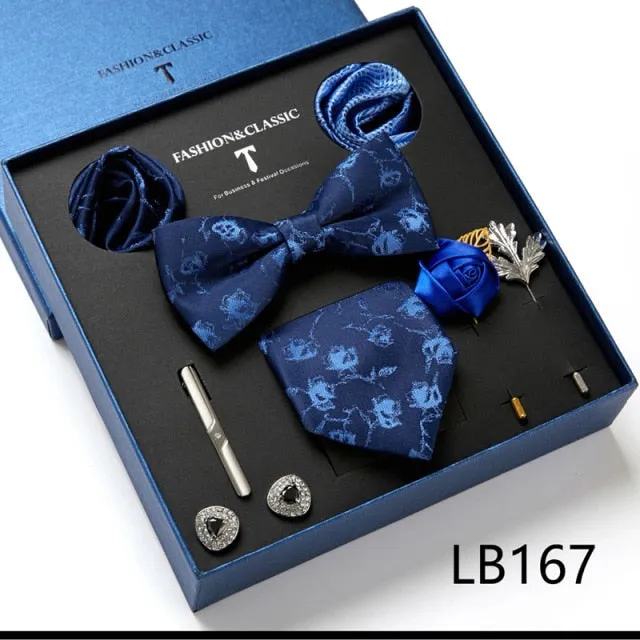 Necktie set for Men Silk Butterfly Tie Hanky Cufflinks Cufflinks Tie Clips and Lapel Pin Sets