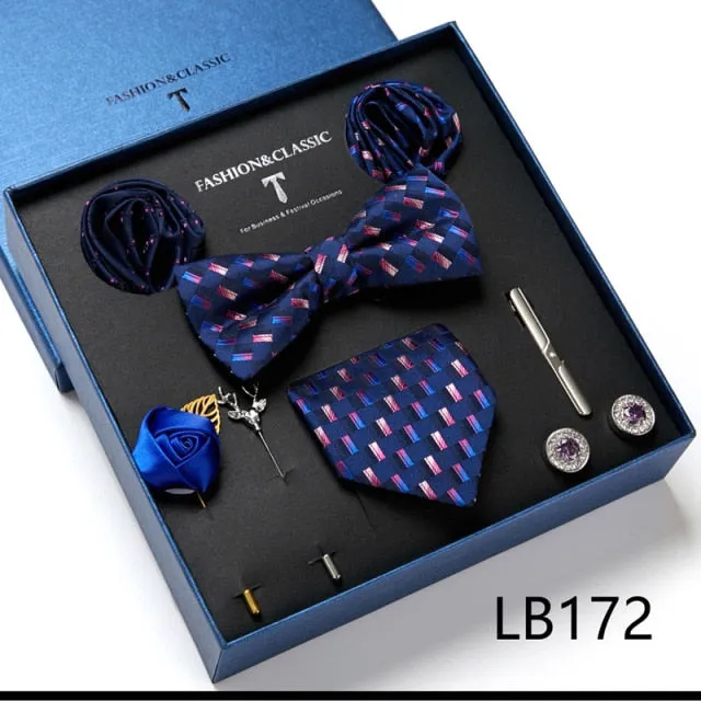 Necktie set for Men Silk Butterfly Tie Hanky Cufflinks Cufflinks Tie Clips and Lapel Pin Sets