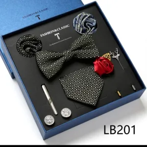 Necktie set for Men Silk Butterfly Tie Hanky Cufflinks Cufflinks Tie Clips and Lapel Pin Sets