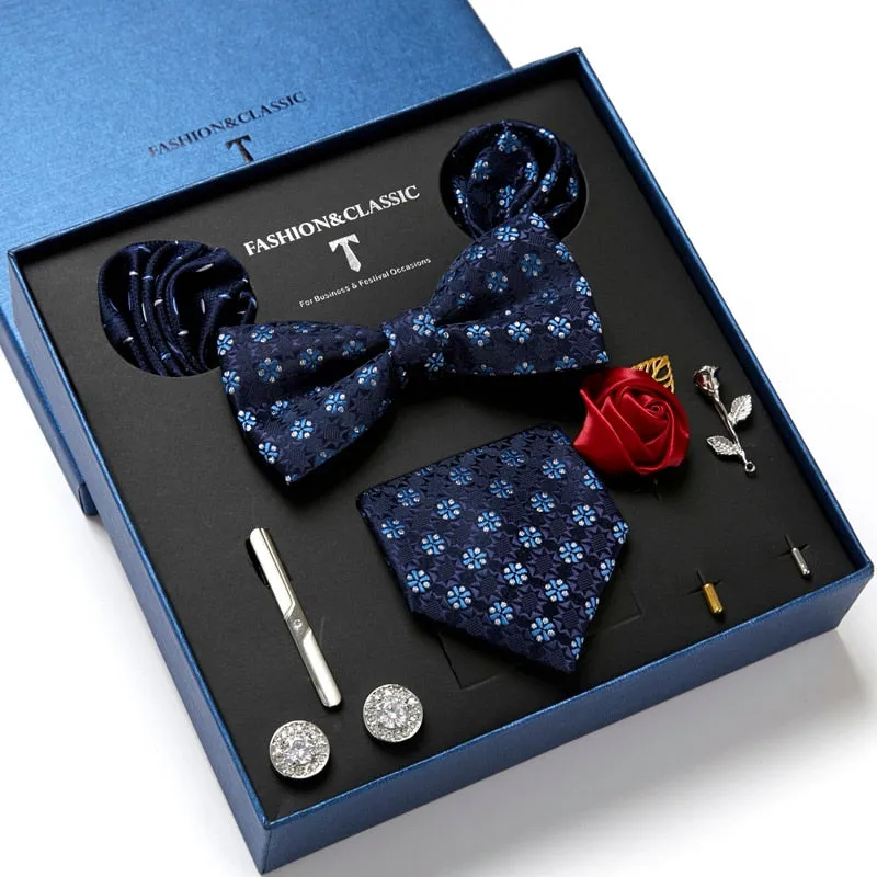 Necktie set for Men Silk Butterfly Tie Hanky Cufflinks Cufflinks Tie Clips and Lapel Pin Sets