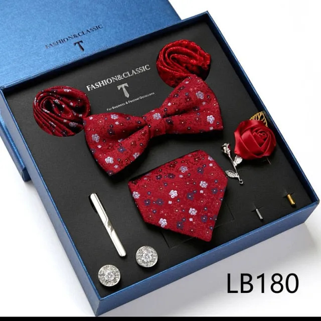 Necktie set for Men Silk Butterfly Tie Hanky Cufflinks Cufflinks Tie Clips and Lapel Pin Sets