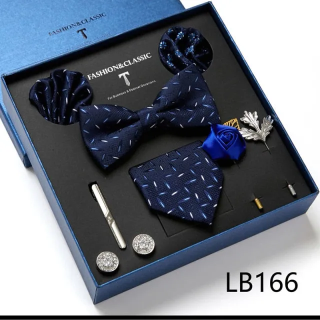Necktie set for Men Silk Butterfly Tie Hanky Cufflinks Cufflinks Tie Clips and Lapel Pin Sets