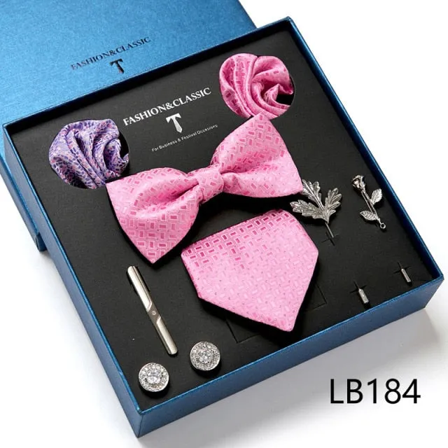 Necktie set for Men Silk Butterfly Tie Hanky Cufflinks Cufflinks Tie Clips and Lapel Pin Sets