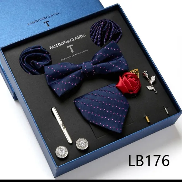 Necktie set for Men Silk Butterfly Tie Hanky Cufflinks Cufflinks Tie Clips and Lapel Pin Sets