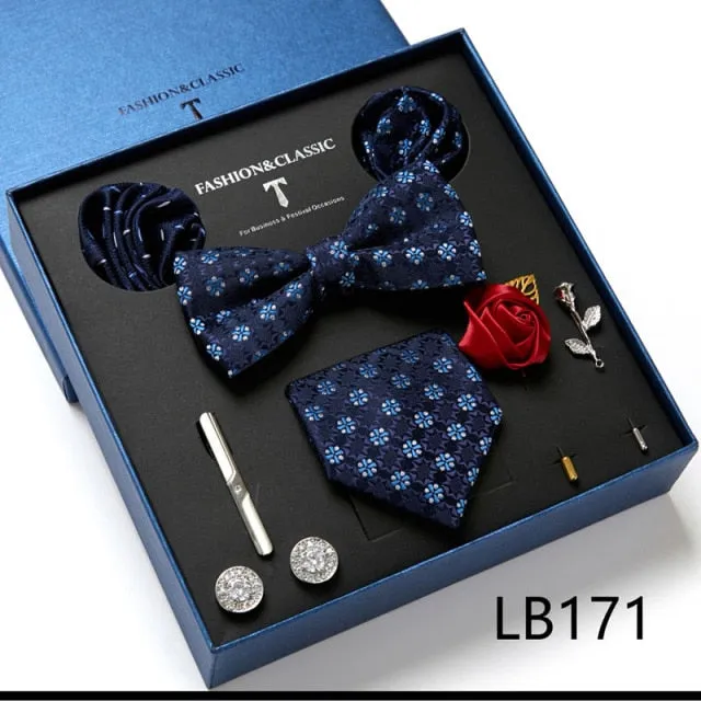Necktie set for Men Silk Butterfly Tie Hanky Cufflinks Cufflinks Tie Clips and Lapel Pin Sets
