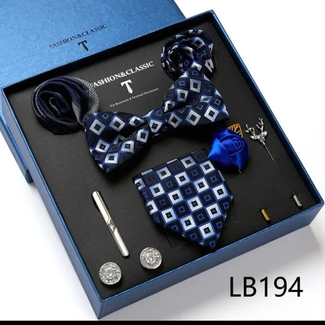 Necktie set for Men Silk Butterfly Tie Hanky Cufflinks Cufflinks Tie Clips and Lapel Pin Sets
