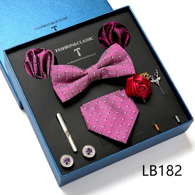 Necktie set for Men Silk Butterfly Tie Hanky Cufflinks Cufflinks Tie Clips and Lapel Pin Sets