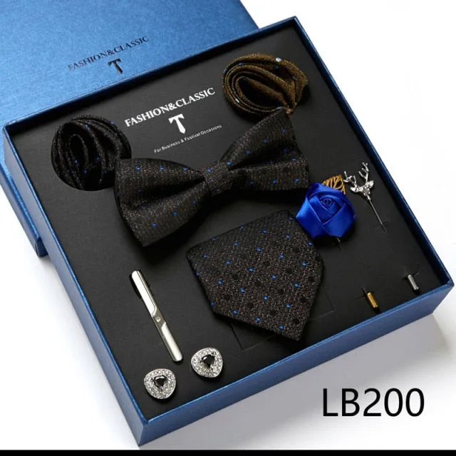 Necktie set for Men Silk Butterfly Tie Hanky Cufflinks Cufflinks Tie Clips and Lapel Pin Sets