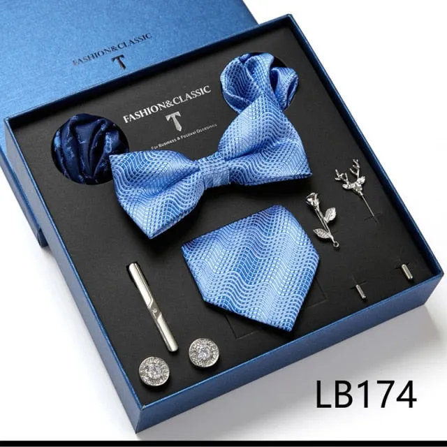 Necktie set for Men Silk Butterfly Tie Hanky Cufflinks Cufflinks Tie Clips and Lapel Pin Sets