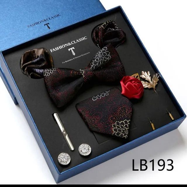 Necktie set for Men Silk Butterfly Tie Hanky Cufflinks Cufflinks Tie Clips and Lapel Pin Sets