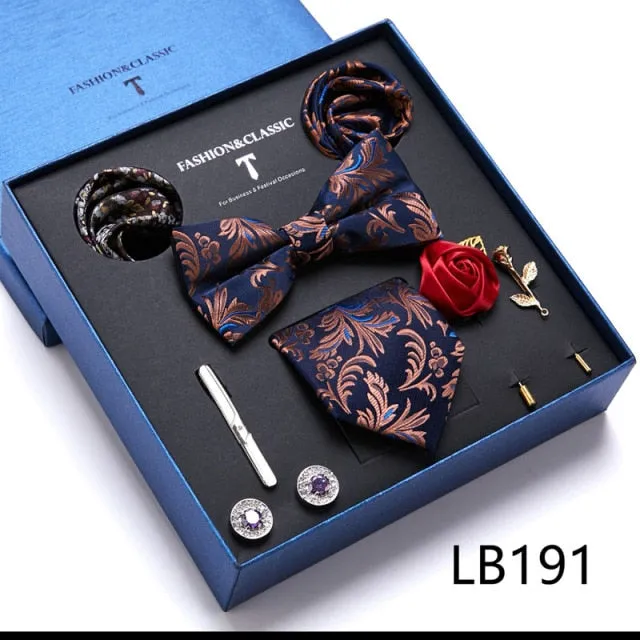 Necktie set for Men Silk Butterfly Tie Hanky Cufflinks Cufflinks Tie Clips and Lapel Pin Sets