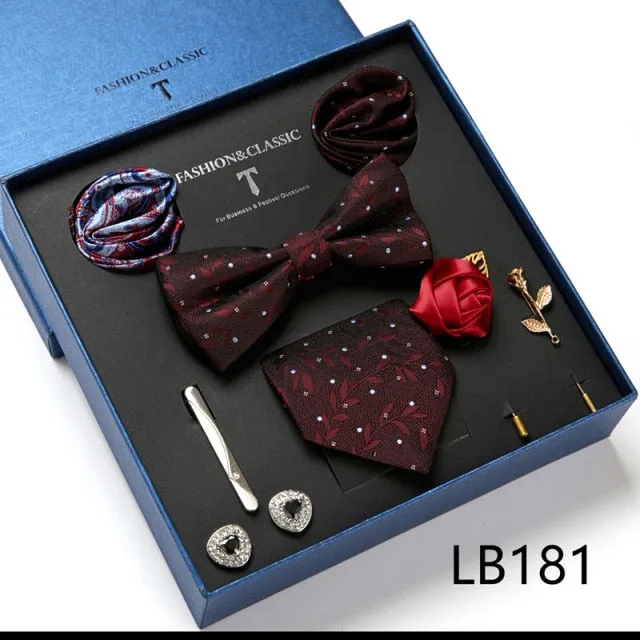 Necktie set for Men Silk Butterfly Tie Hanky Cufflinks Cufflinks Tie Clips and Lapel Pin Sets
